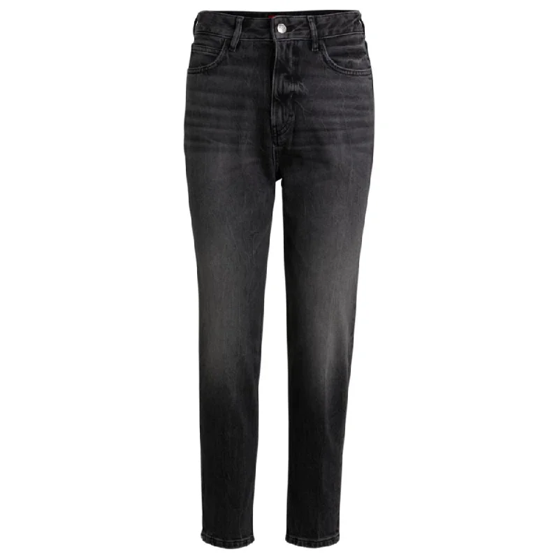 Women's CaprisMom-fit jeans in dark-gray comfort-stretch denim