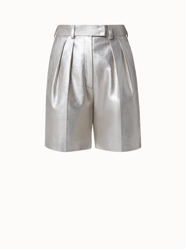 Women's Jodhpurs with DrawstringPearlized Lambskin Leather Bermuda Shorts