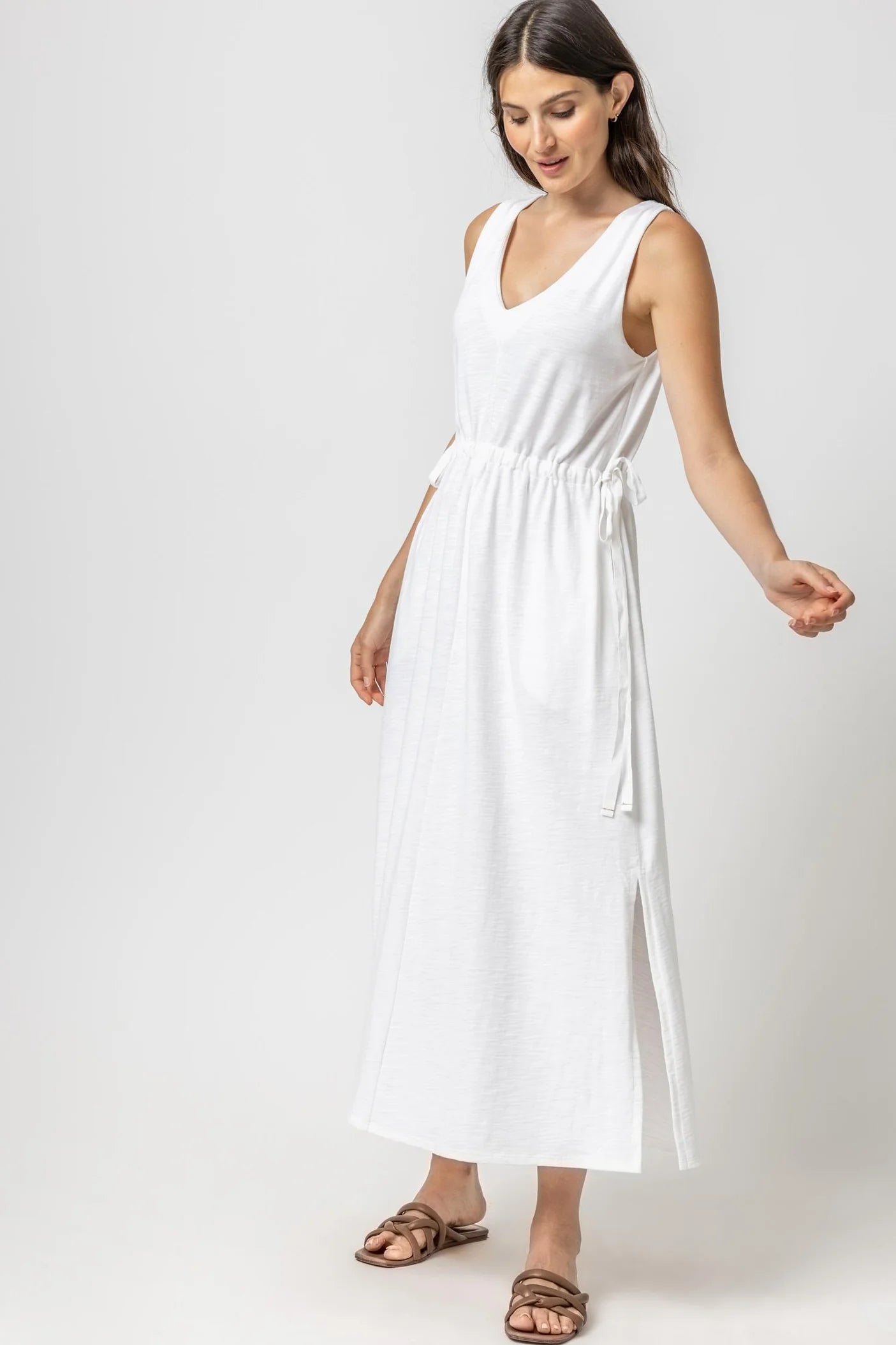 Women's Keyhole-Neck DressesDrawcord Waist Maxi Dress in White