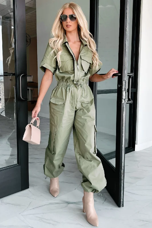 Women's Jumpsuits with Keyhole CollarProblem Free Utility Jumpsuit (Olive)