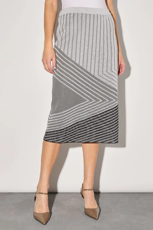 Women's Flared SkirtsMidi Pencil Skirt - Stripe Color Block Soft Knit