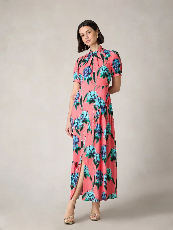 Women's Ruffled DressesPetite Scarlett Pink Floral Print Twist Neck Maxi Dress