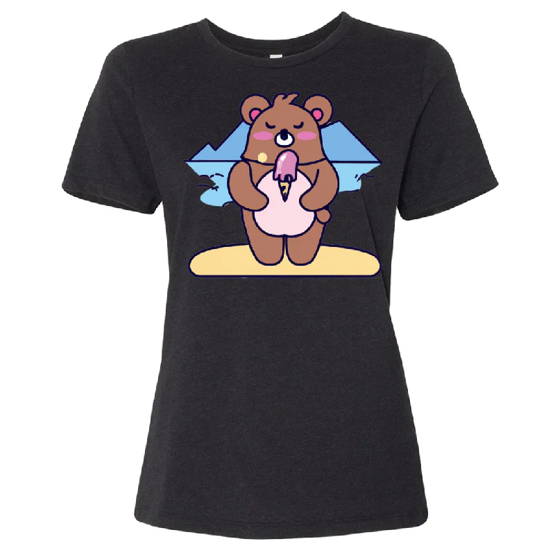 Women's Hooded Sweatshirts with Velvet LiningKawaii Grizzly Bear Eating Ice Cream Women's Relaxed Jersey Tee