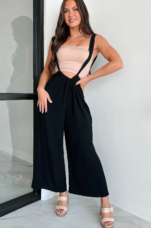 Women's Jumpsuits with Keyhole CollarCasual Conversations Suspender Jumpsuit (Black)