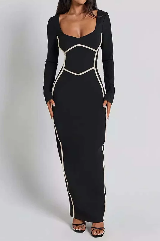 Women's Maxi DressesSolid Contrast Binding Slit Maxi Dress