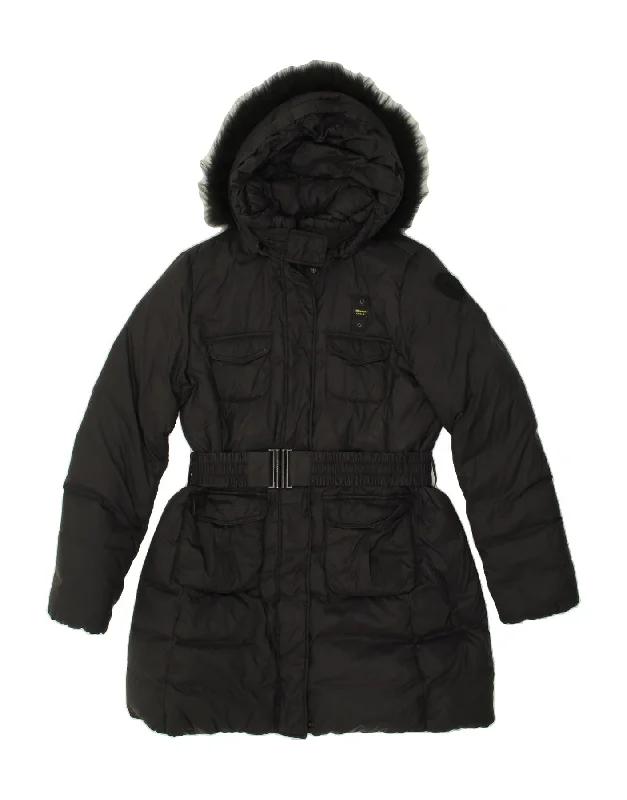 Women's Coats with Fur Trimmed ZipperBLAUER Womens Hooded Padded Coat UK 20 2XL Black