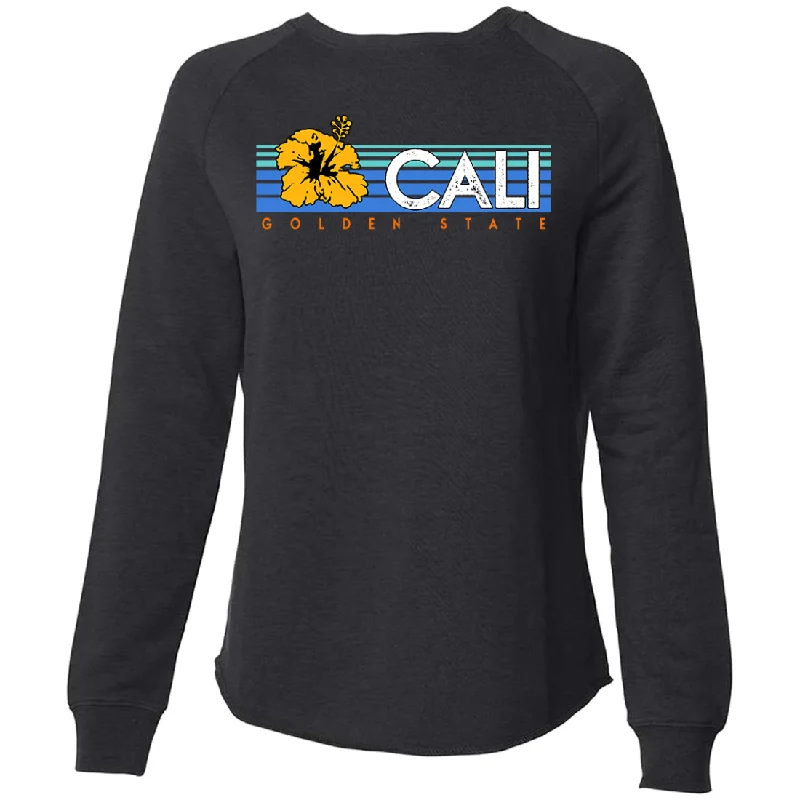 Women's Hooded Sweatshirts with Lightweight FabricCali Golden State Hibiscus Super Soft Crewneck Sweater