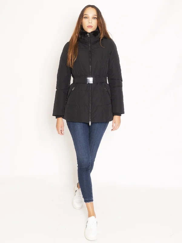 Women's Coats with Fur Trimmed HoodGiaccone Trapuntato - Nero