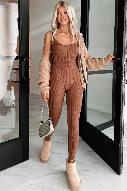 Women's Jumpsuits with Lapel CollarBetter By The Minute Sweater Knit Catsuit (Mocha)