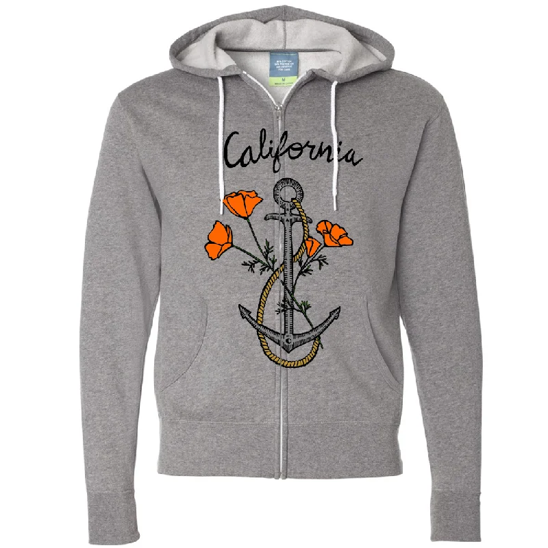 Women's Hooded Sweatshirts with Linen LiningCalifornia Anchor Poppies Zip-Up Hoodie