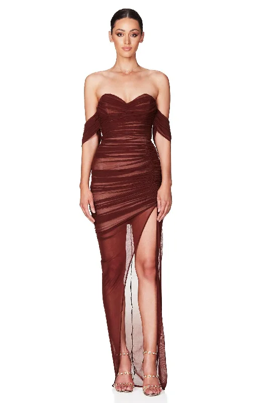 Women's Shirt Collar DressesNookie Dita Mesh Gown - Chocolate/Nude