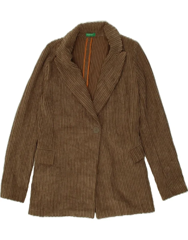 Women's Coats with Fur Trimmed ZipperBENETTON Womens Corduroy 1 Button Blazer Jacket UK 6 XS Brown Polyester