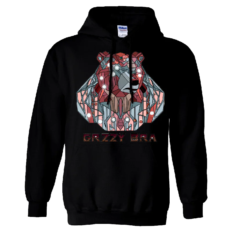 Women's Hooded CardiganStained Glass Cyborg Grizzly Bear GRZZY BRA Sweatshirt Hoodie