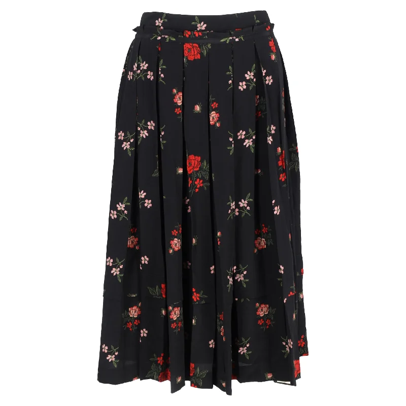 Women's Animal Print SkirtsSimone Rocha Floral Pleated Midi Skirt in Black Silk