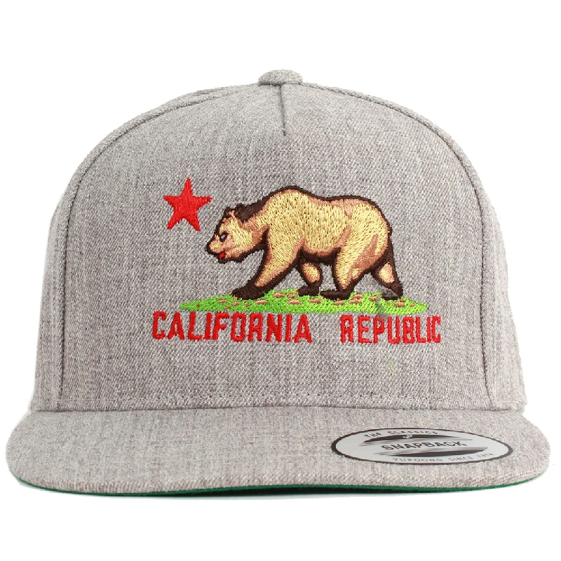 Women's Hooded Sweatshirts with Polyester LiningCalifornia Republic Embroidered Snapback Flat Brim Baseball Hat - Heather Grey