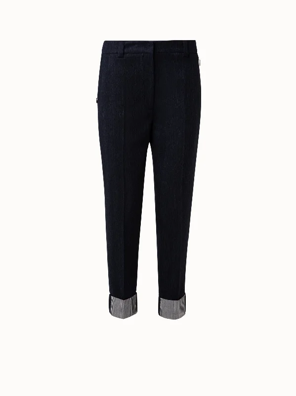 Women's Jodhpurs with Long LengthTapered Wool Double Face Striped Cuff Pant