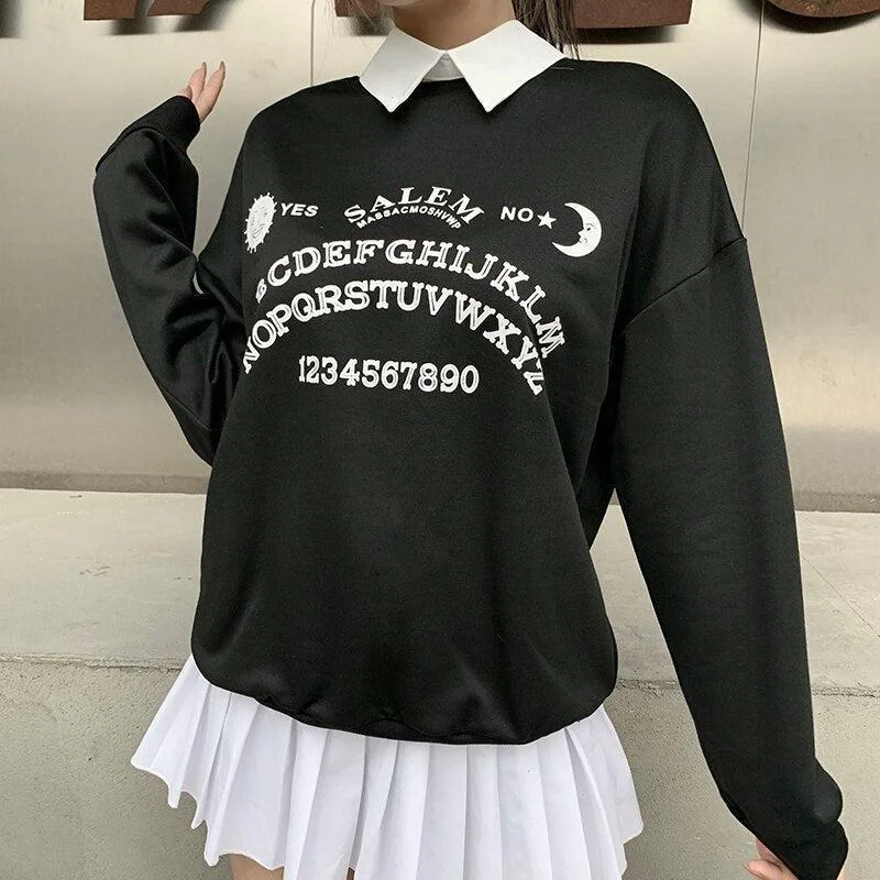 Women's Hooded Sweatshirts with Snap ButtonsDark Academia Letter Print Sweatshirt