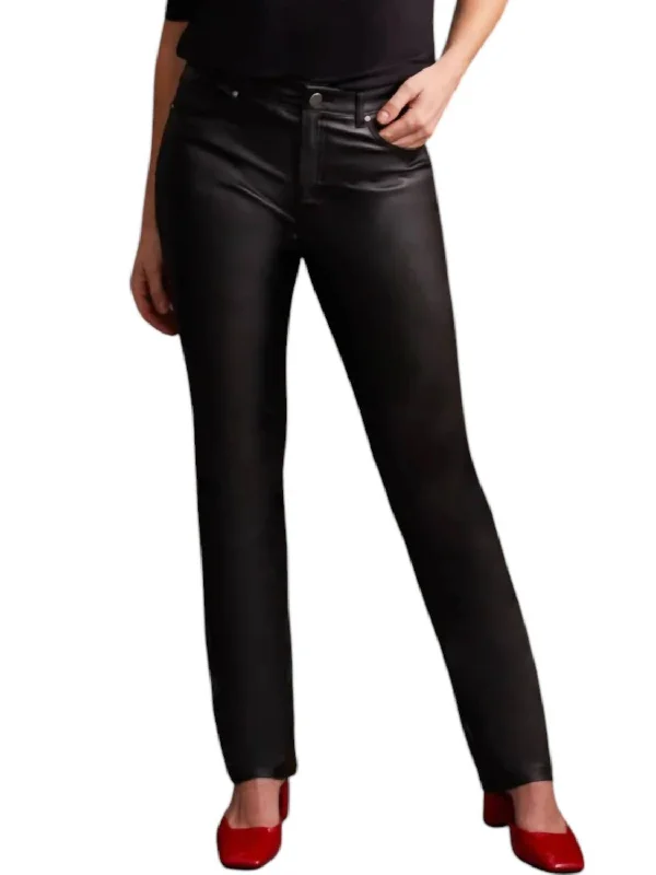 Women's Jodhpurs with Mandarin CollarCoated Straight Leg 5 Pocket Pants In Black