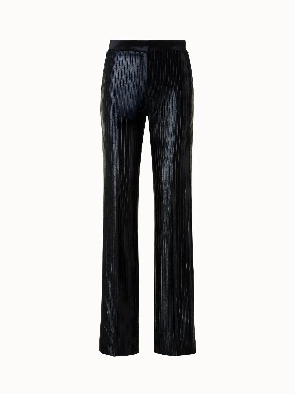 Women's Jodhpurs with Collarless DesignStriped Techno Embroidery Straight Leg Pants