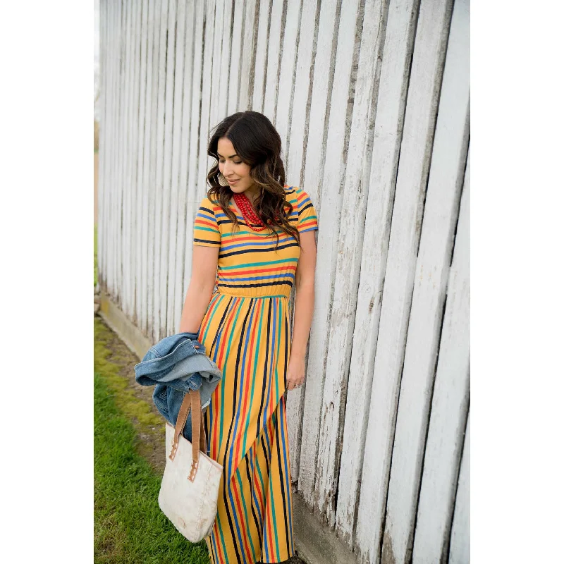 Women's Round-Neck DressesStriped Maxi Tee Dress