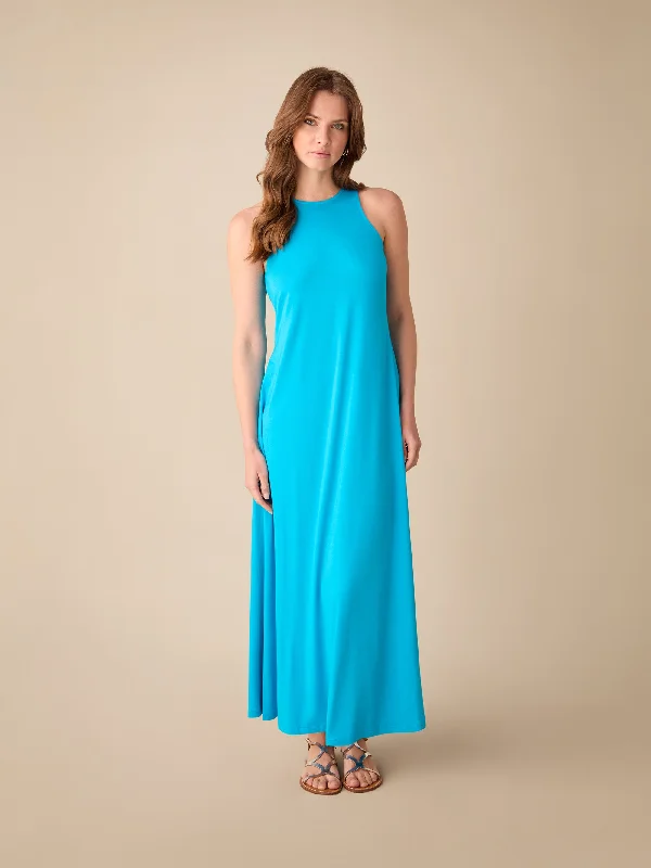 Women's Flared DressesPetite Blue Jersey Racer Maxi Dress