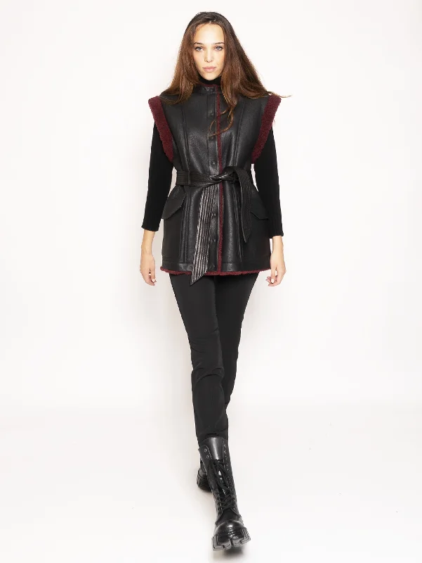 Women's Button-Up CoatsGilet in Montone Reversibile - Nero/Burgundy