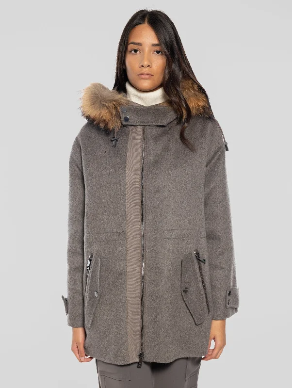 Women's Coats with PocketsCappotto con Cappuccio in Double di Lana Marrone