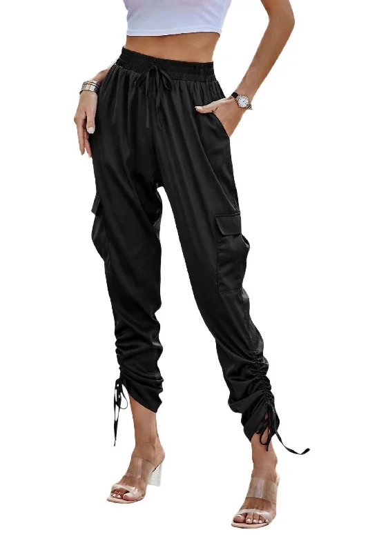 Women's Jodhpurs with Boat CollarSlim Satin Cargo Pants In Black