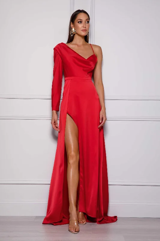 Women's High Collar DressesPearl Gown - Red