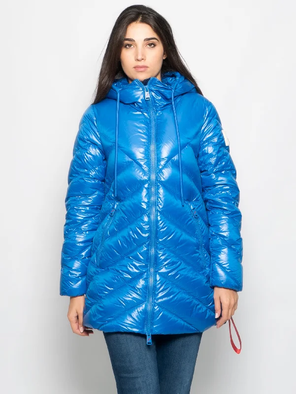 Women's Anorak CoatsPiumino con Cappuccio Vienna in Nylon Lucido Blu Elettrico