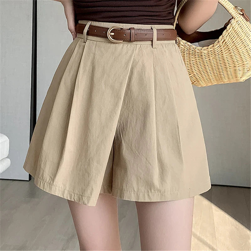 Women's Cool SkirtsWaist 2024 New Summer Solid Loose Casual Wide Leg A-Line Skirts Shorts