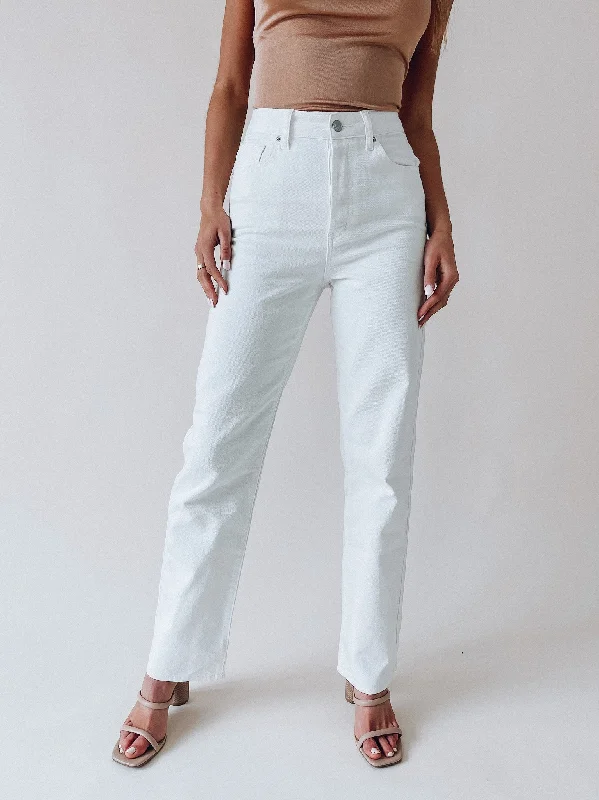 Women's Yoga PantsWhite High Rise Boyfriend Jeans