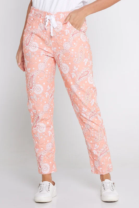 Women's Cargo ShortsPrinted Crushed Drawstring Pants - Peach Paisley