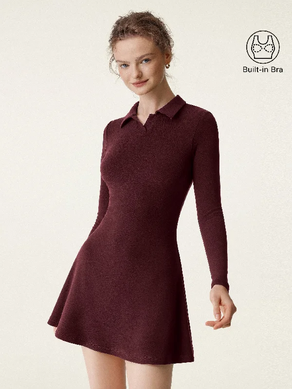 Women's Long-Sleeve DressesPolo Neck Mini Flare Hem Brami Dress