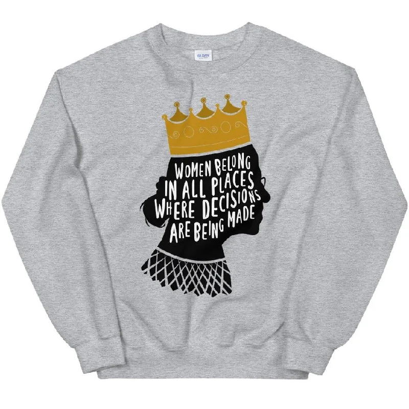 Women's Hooded Sweatshirts with Mid WaistWomen Belong In All Places Where Decisions Are Being Made (Ruth Bader Gingsburg) -- Sweatshirt