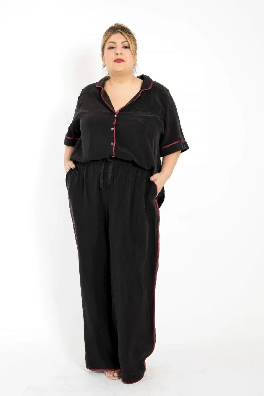 Women's Jodhpurs with Boat NeckLight Sleeper - indoor / outdoor pajamas - Black with wine piping