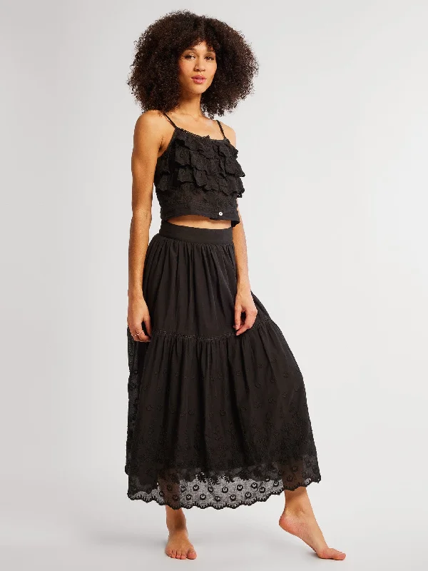 Women's Cozy SkirtsBetty Skirt in Black Petal Embroidery