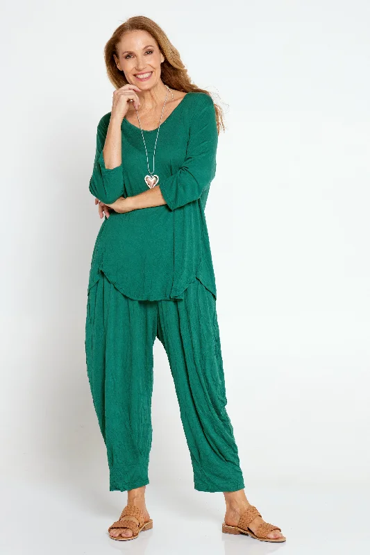 Women's Jodhpurs with Asymmetrical HemAlisha Pants - Forest Green