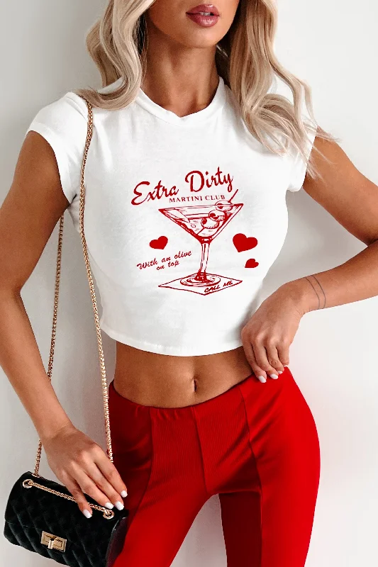 Women's Jumpsuits with U-Shaped Collar"Extra Dirty Martini Club.." Graphic Tee (Ivory)