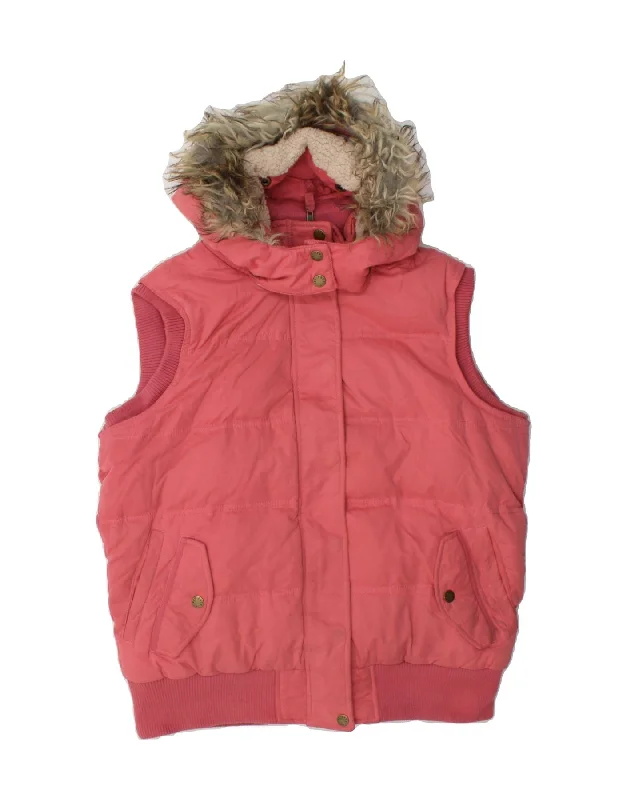 Women's Button-Up CoatsFAT FACE Womens Hooded Padded Gilet UK 14 Large Pink Polyester