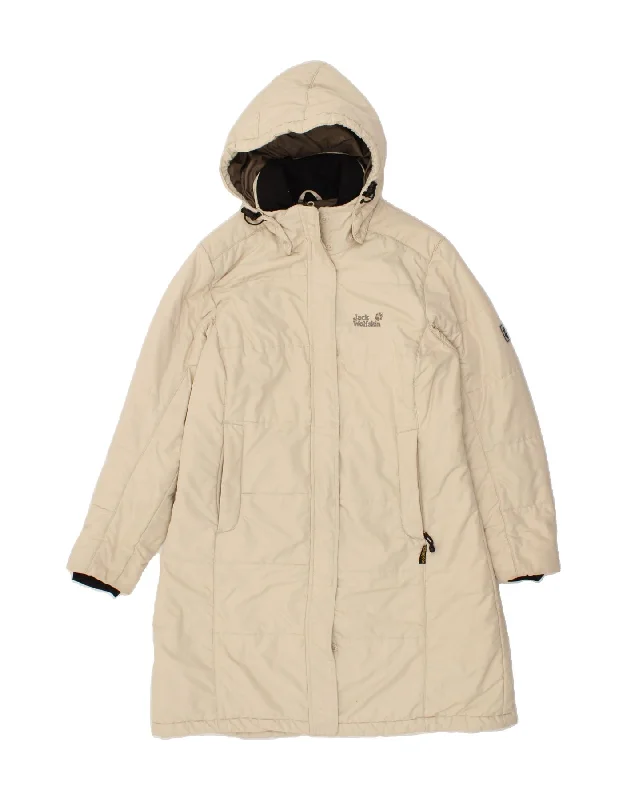 Women's Coats with ButtonsJACK WOLFSKIN Womens Hooded Padded Coat UK 16 Large  Beige Polyester