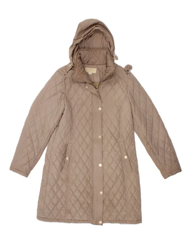 Women's Coats with Fur Trimmed BeltMICHAEL KORS Womens Hooded Quilted Overcoat UK 14 Large Beige Polyester