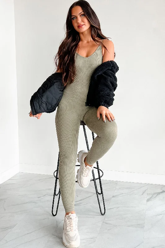 Women's Jumpsuits with HoodDOORBUSTER Better Things Are Coming Ribbed Cami Jumpsuit (Olive)