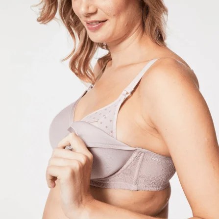 women's pajamas with built-in bralace-edged camisoles and pantiesWaffles Nursing Bra 24-1030 Oysterpink