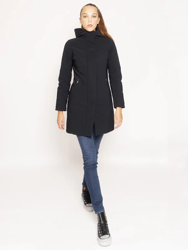 Women's Coats with Fur Trimmed ZipperParka con Cappuccio - Nero