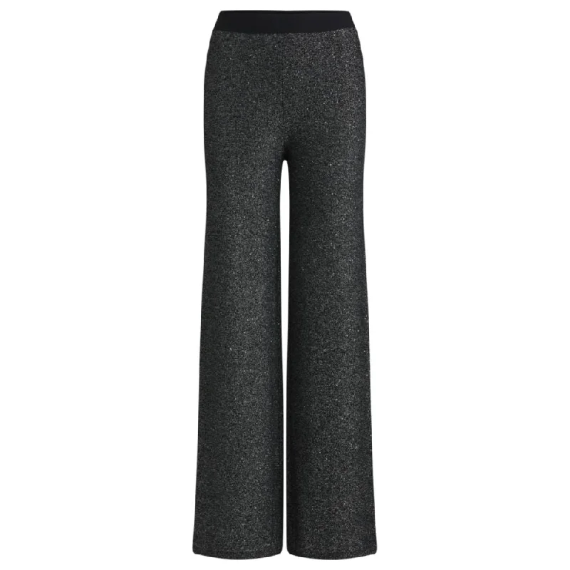 Women's Jodhpurs with Notched CollarKnitted straight-leg trousers in sequinned yarns