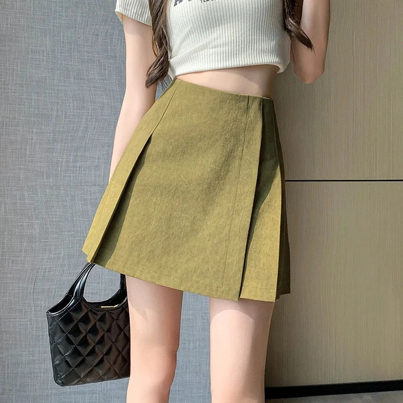 Women's Classic SkirtsFashionSierra - New Spring Summer High Waist Pleated Mini Women Fashion A-line Short Korean Style Woman Casual Cotton Skirt