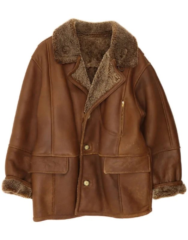 Women's Zip-Up CoatsVINTAGE Womens Shearling Coat IT 44 Medium Brown Shearling