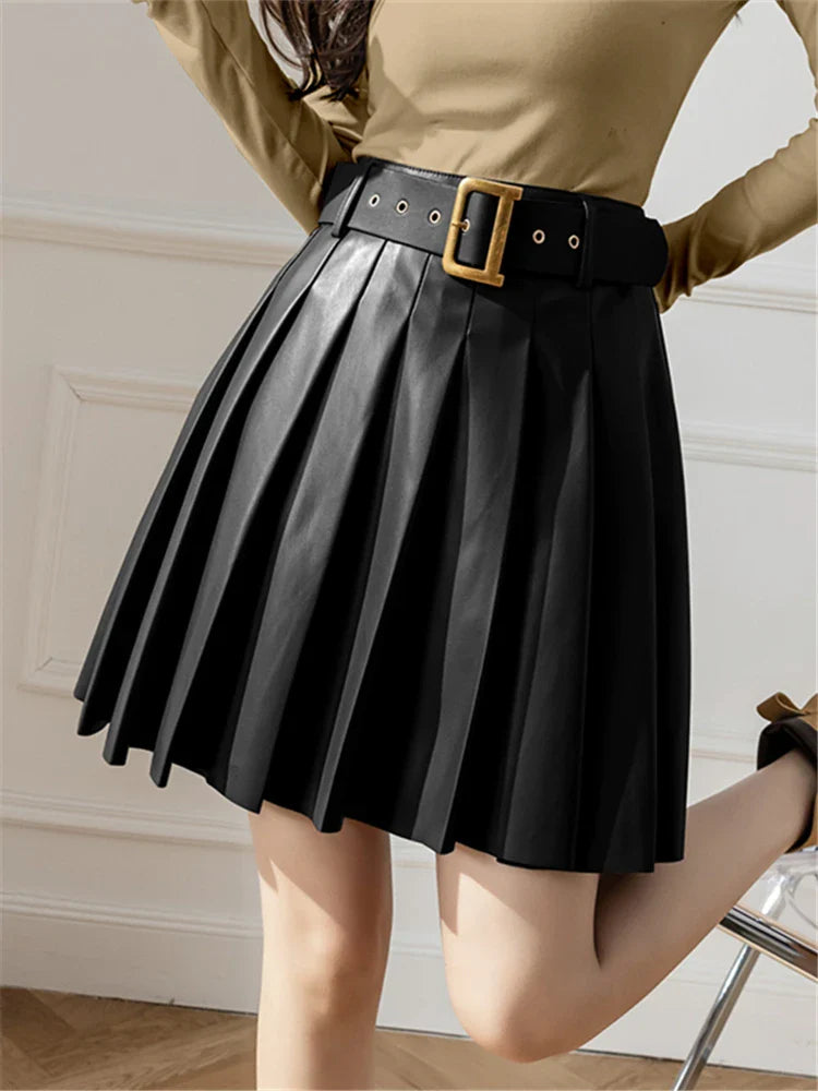 Women's Fall SkirtsFaux Pleated Women's With Belted 2024 New Sexy Mini Autumn Winter Skirt