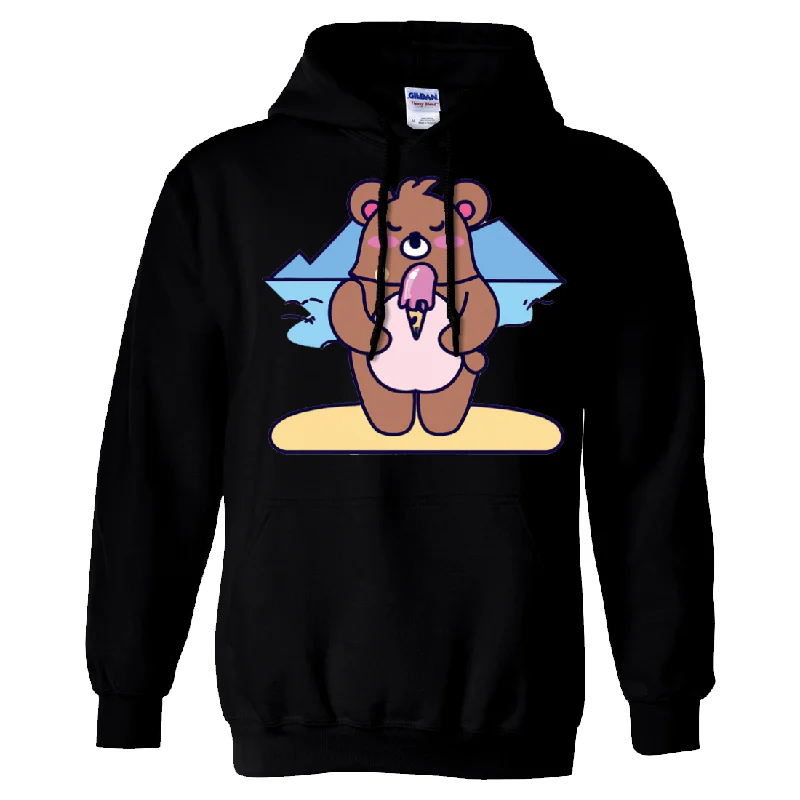 Women's Hooded Sweatshirts with Drawstring WaistKawaii Grizzly Bear Eating Ice Cream Sweatshirt Hoodie